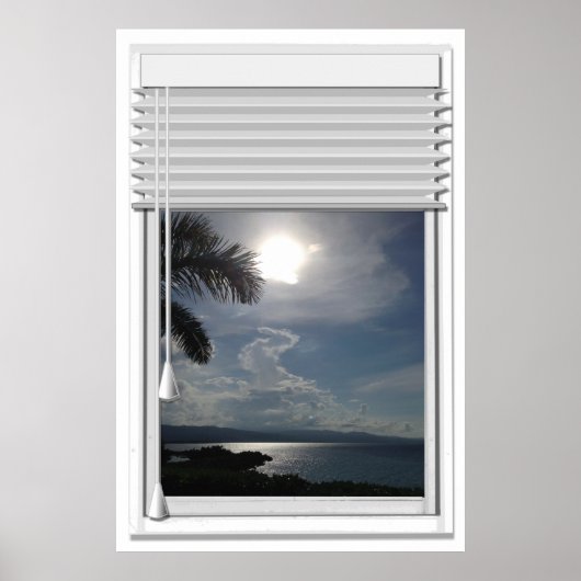 Poster Fenêtre Faux Vue Océan Avec Aveugles (Devant)