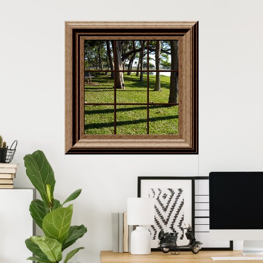 Poster Fenêtre Faux Vue Paysage Paisible Avec Arbres (Bureau à domicile)