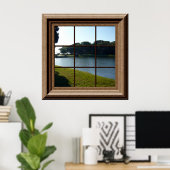 Poster Fenêtre Faux Vue Paysage paisible Herbe d'étang (Bureau à domicile)
