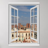 Poster Fenêtre Faux Vue Ville Méditerranée (Devant)