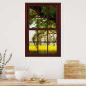 Poster Fenêtre Image en bois de cerisier Vue Arbre de chê (Cuisine)
