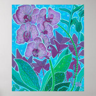Poster Fenêtre Jardin Orchidée Fleurs Floral Art Peinture