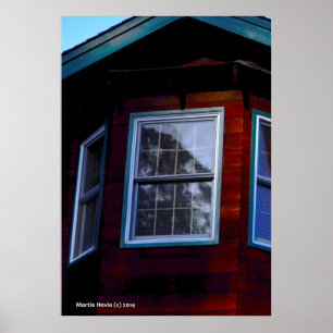 Poster Fenêtre Maison rouge