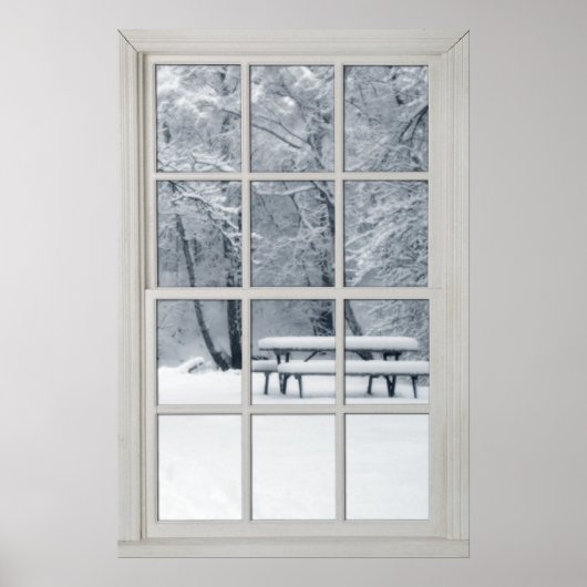 Poster Fenêtre neige fraîche avec vue (Devant)