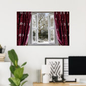 Poster Fenêtre ouverte avec vue sur une scène hivernale e (Bureau à domicile)