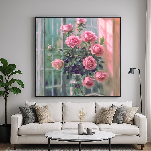 Poster Fenêtre rose - Peinture Conception de vie continue