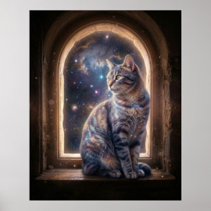 Poster Fenêtre Stellaire du Chat Cosmique