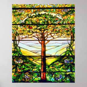 Poster Fenêtre Tiffany Pittoresque Paysage de l'arbre
