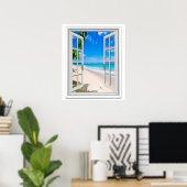 Poster Fenêtre Tropical Beach Ocean View Faux (Bureau à domicile)