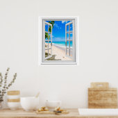 Poster Fenêtre Tropical Beach Ocean View Faux (Cuisine)