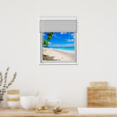 Poster Fenêtre Tropical Ocean View Avec Aveugles (Cuisine)