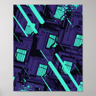Poster fenêtres cyan sur une grille numérique