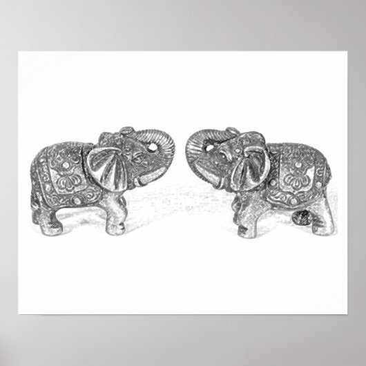 Poster Feng Shui Double Elephant - B&W (Devant)