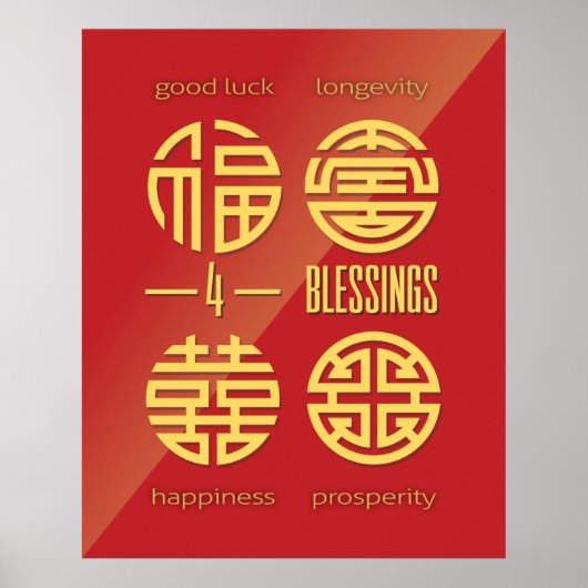 Poster Feng Shui Wall Art - Red Four Blessures (Devant)