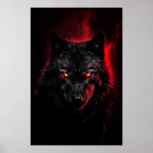 Poster Fenrir - Loup noir aux yeux rouges (Devant)