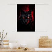 Poster Fenrir - Loup noir aux yeux rouges (Cuisine)
