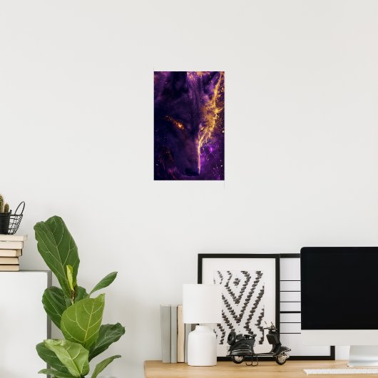 Poster Fenrir Wolf Dark Neon Gothique Cyberpunk Gold Post (Bureau à domicile)