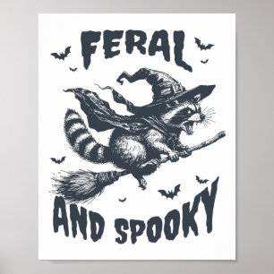 Poster Feral Et Éffrayant Raccoon sorcier Casquette Hallo