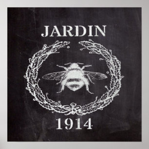 Poster ferhosue chic chalkboard français vintage abeille