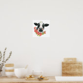 Poster Ferme à pavot - Vache aux fleurs (Cuisine)