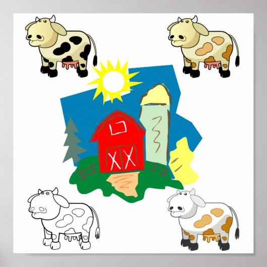 Poster Ferme Abstraite et vaches de dessin animé (Devant)