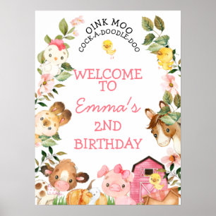 Poster Ferme Animaux Grange Rose Accueil Anniversaire