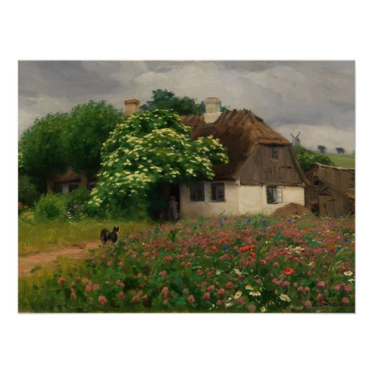 Poster Ferme avec Fleurs de prairie (Devant)