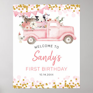 Poster Ferme Citrouille Pink Truck Drive By Birthday Welc