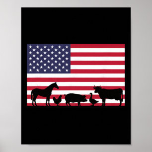 Poster Ferme d'animaux de drapeau américain Cheval Vache