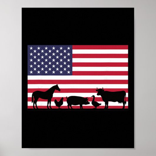 Poster Ferme d'animaux de drapeau américain Cheval Vache (Devant)