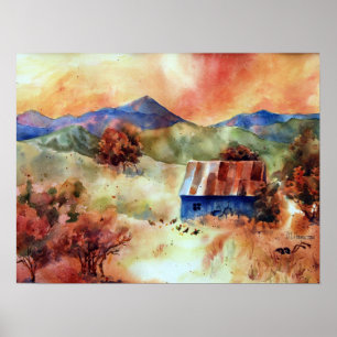 Poster Ferme d'aquarelle Rocks Mountains