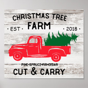 Poster Ferme d'arbre de Noël avec Camion de ramassage rou