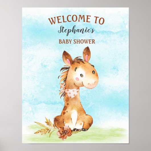 Poster Ferme de Baby shower de Cheval Aquarelle (Devant)