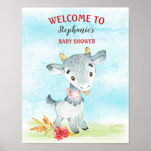 Poster Ferme de Baby shower de chèvre d'aquarelle