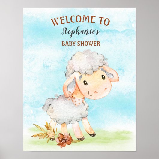 Poster Ferme de Baby shower de moutons d'aquarelle (Devant)