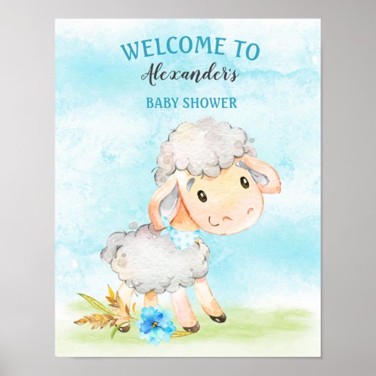 Poster Ferme de Baby shower de moutons pour garçons d'aqu (Devant)