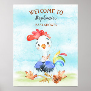 Poster Ferme de Baby showers Watercolor Rooster