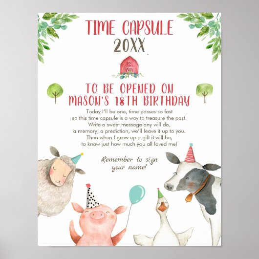 Poster Ferme de la capsule temporelle garçon d'anniversai (Devant)