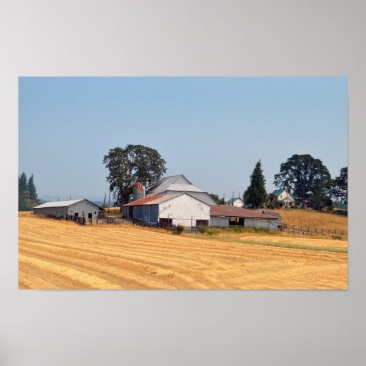 Poster Ferme de l'Oregon et champ de blé récolté (Devant)