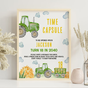 Poster Ferme de tracteurs verts Anniversaire Heure Capsul