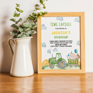 Poster Ferme de tracteurs verts Anniversaire Heure Capsul