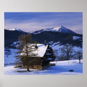 Poster Ferme et Mont Rigi et Pilatus,