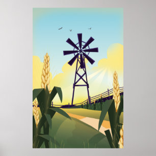 Poster Ferme et moulin à vent