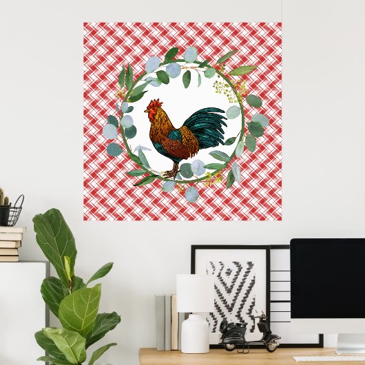 Poster Ferme Eucalyptus Wreath & Rooster (Bureau à domicile)