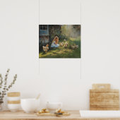 Poster Ferme fille avec poulets Agritourisme Agritourisme (Cuisine)