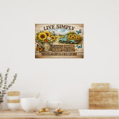 Poster Ferme Fleurie Tournesol Vivre Simplement Citation (Cuisine)