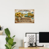 Poster Ferme Fleurie Tournesol Vivre Simplement Citation (Bureau à domicile)