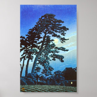 Poster Ferme japonaise avec Bois d'Arbre Ukiyo-E
