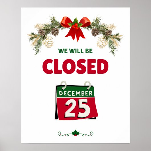 Poster Fermé le 25 décembre Heures du magasin (Devant)