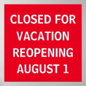 Poster Fermé Pour Vacances Professionnel Rouge (Devant)